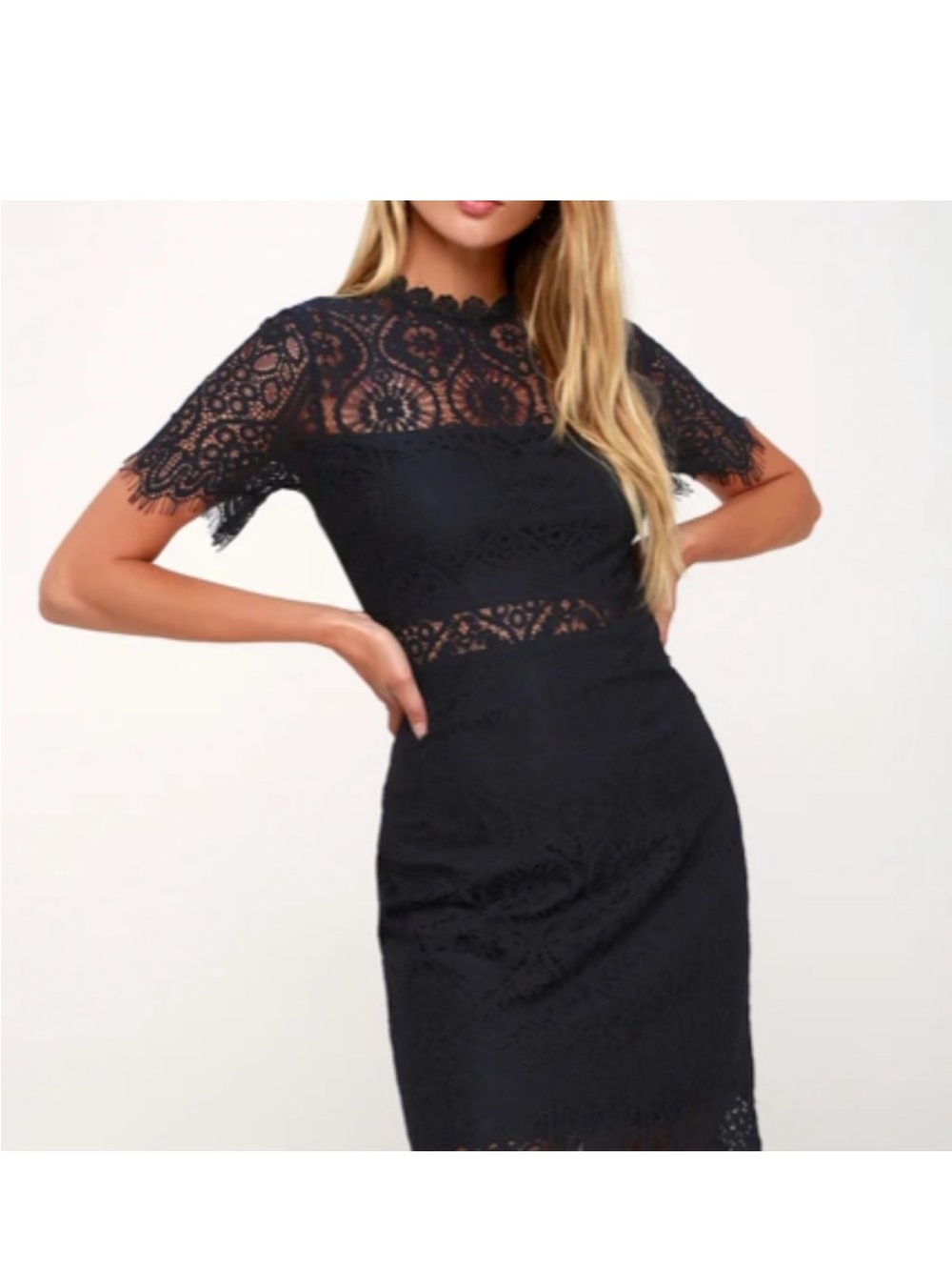 Lulu's Remarkable Navy Lace Midi Dress - Size Large NWT